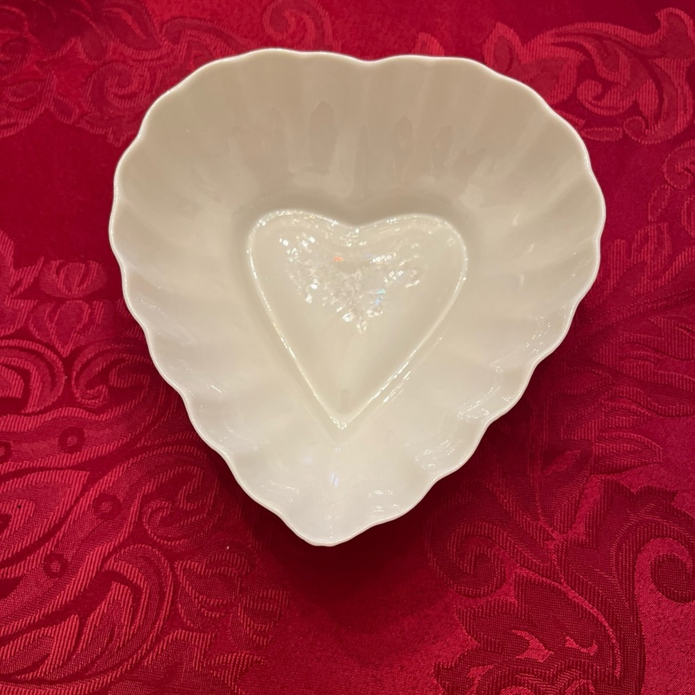 Belleek Heart-Shaped White Ceramic Bowl
